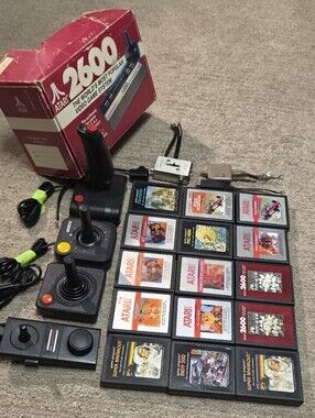 Vintage Atari 2600 Game Bundle Lot w/ 12+ Games 4 Controllers